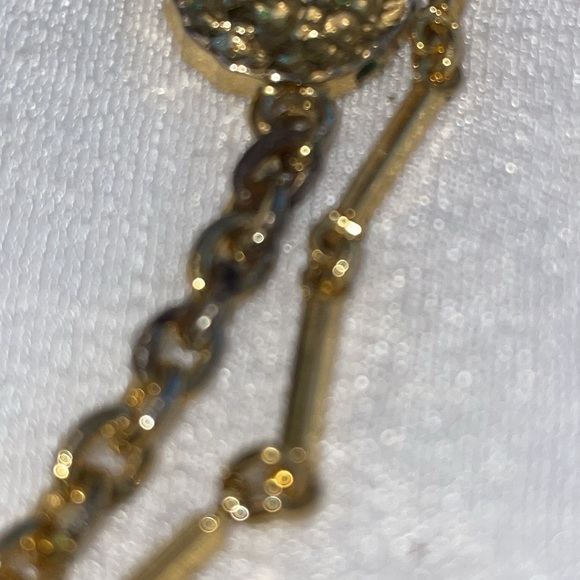 AMERICAN SHOWCASE Signed SHP EXCL gold tone multi chain disc tangerine beaded ne - Picture 3 of 5